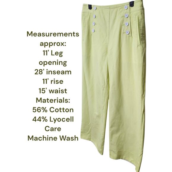 Talbots Wide Leg Pants Citrus Honey Sailor Trousers Gold Buttons Career‎ Size 4 - Picture 2 of 10